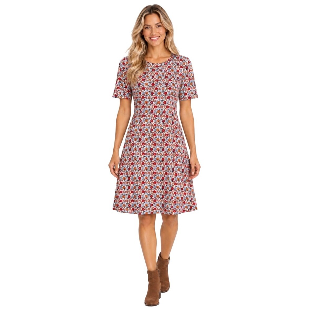 Boden Womens Floral Jersey Fit & Flare Dress Red Blue Multi Size 10L D0607